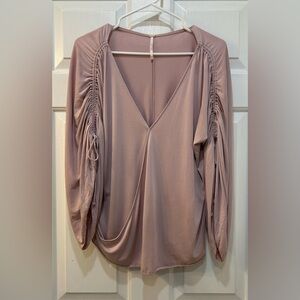 Free People Salt N Peppa Top Sz S Pink Blush Ruched Sleeve Skater Boho Grunge